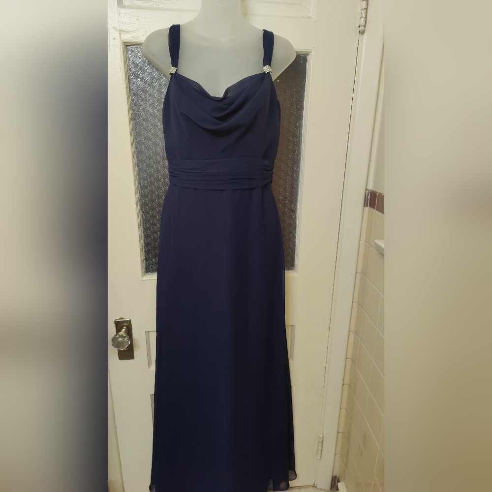 Elegant Navy Blue Lazaro Evening Dress